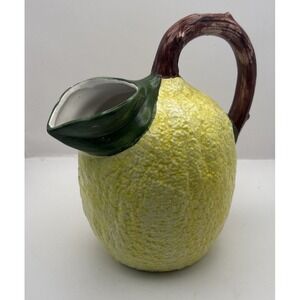 Lemon Shaped Pitcher Yellow Ceramic Citrus Kitchen Decor Serving